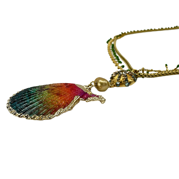 Ekaterini Kette Dazling Colio pink-grün verlaufen, goldene Akzente, detail